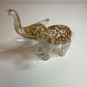 Vtg Lenox Hand Blown Glass Elephant Figurine Gold White Swirl Decor Trunk up
